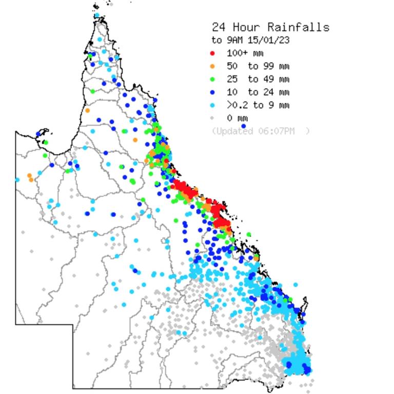 There is significant rainfall over the Central and North Queensland coast with this image from the Bureau of Meteorology showing the 24 hour rainfalls to 9am Sunday.