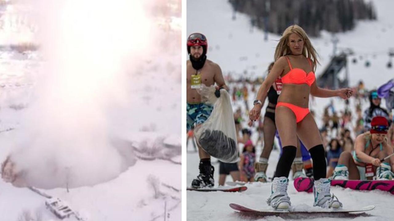 The sinkhole opened near a popular ski resort, which holds an annual swimsuit ski competition. Picture: East 2 West News