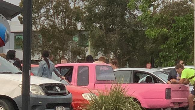 Hoons at the carpark at Meadowbrook Hungry Jack’s on Loganlea Rd on Tuesday.