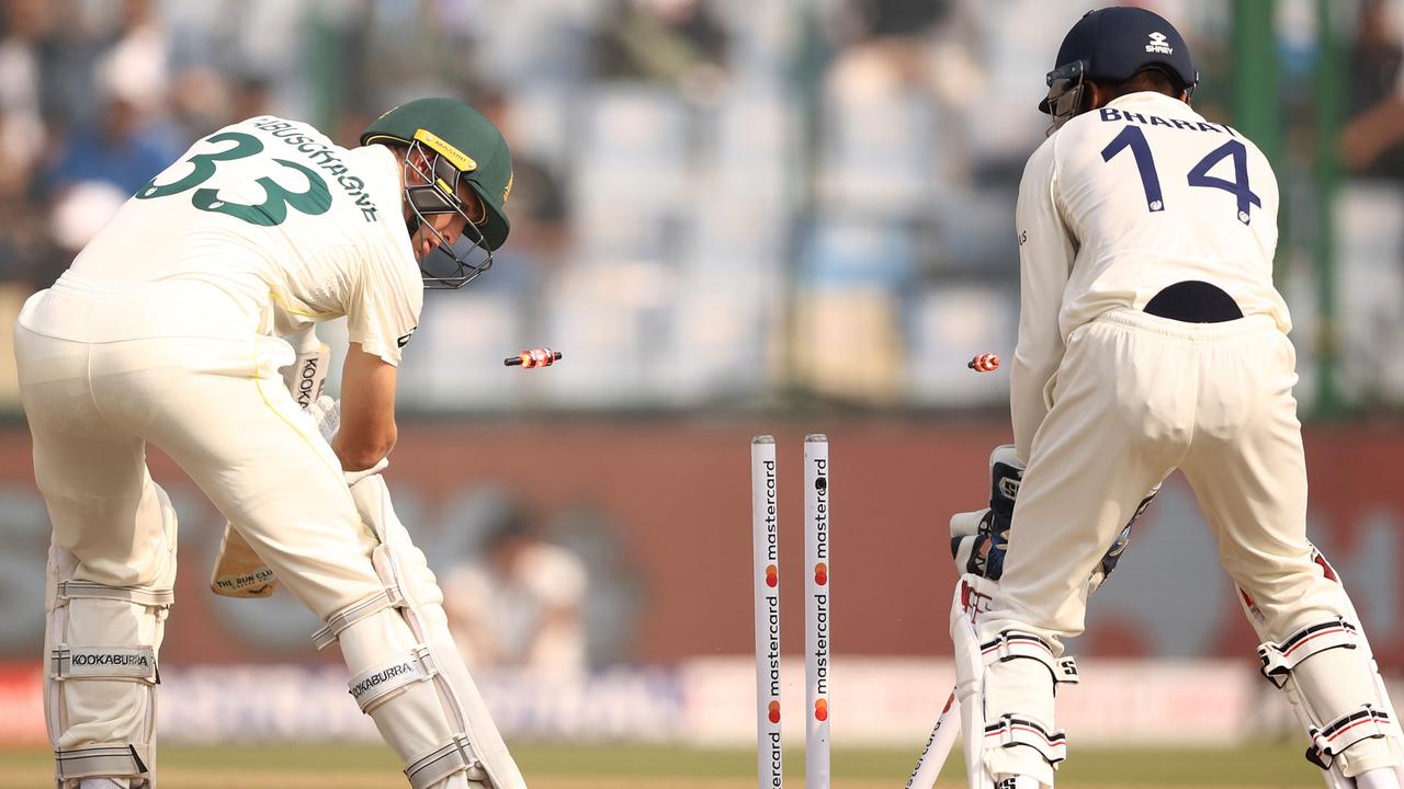 Marnus Labuschagne is bowled by Ravindra Jadeja. (Photo by Robert Cianflone/Getty Images)