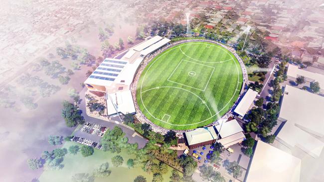 Vision of the Adelaide Football Club’s proposed new training, administration and community precinct at Thebarton Oval. Picture: City Collective