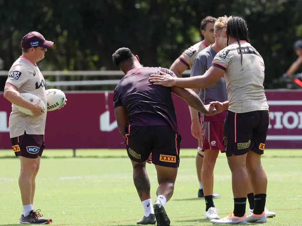 Coach Kevin Walters watches over the brutal session. Picture: Liam Kidston