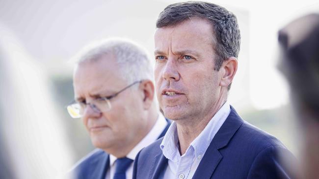 Dan Tehan, right, says ‘we’re going to use our record through the pandemic to offer ourselves up as a safe and reliable destination for investors’. Picture: Nicole Cleary