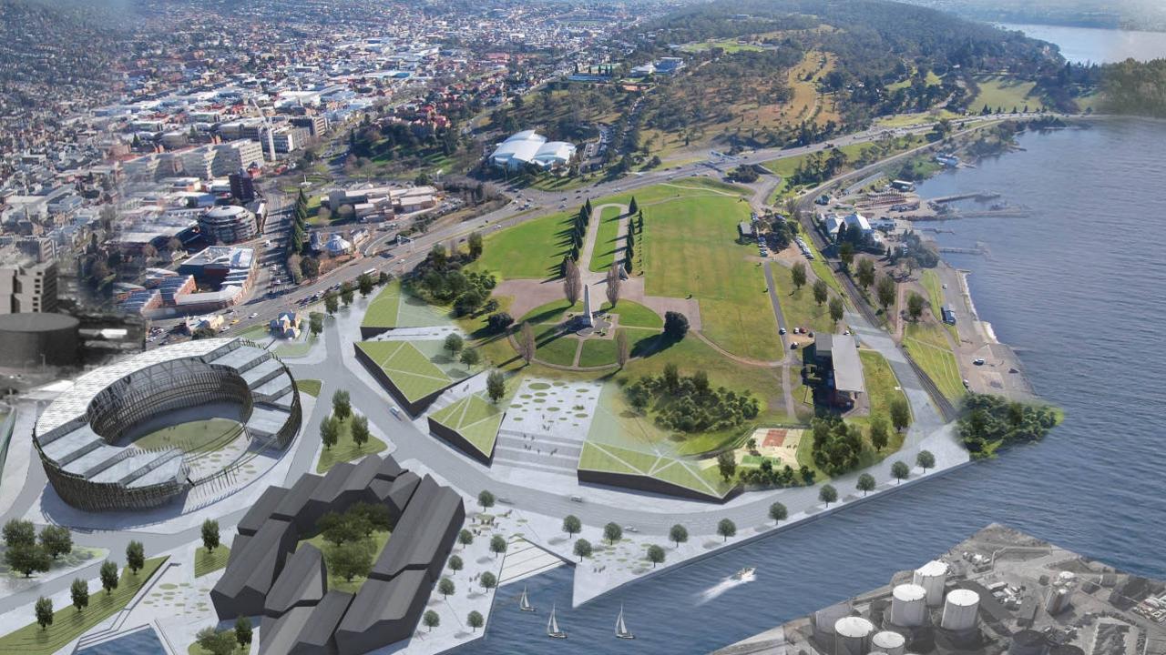 The 2014 Macquarie Point masterplan, featuring an AFL stadium, by The Office for Collective Design.