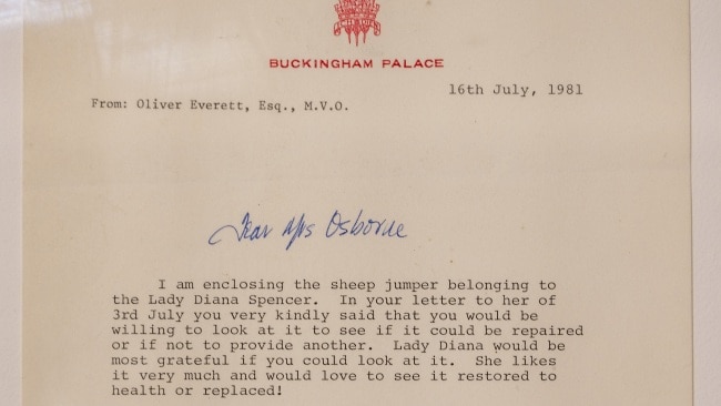 A private letter from Oliver Everett, the late Princess Diana's press secretary, is on display at Sotheby's auction house. Picture: Getty Images