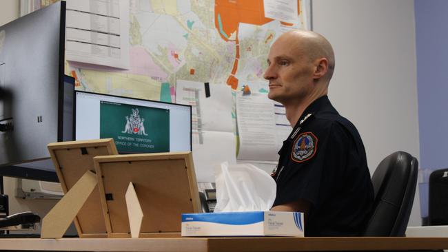 Acting Commander (Southern Command) Drew Slape in his office at the Alice Springs police station. Picture: Jason Walls