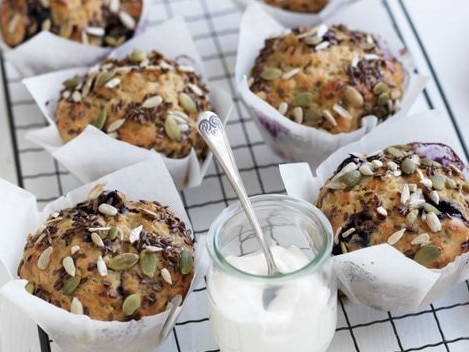 Seeded blueberry and banana muffins.