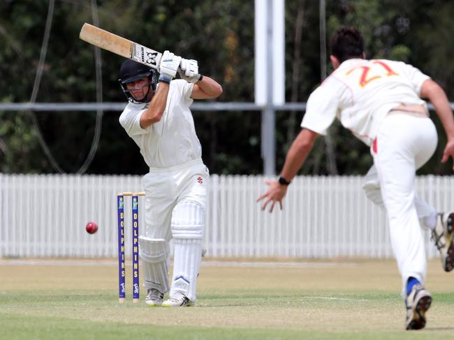 Scott Palombo en route to 59 for the Dolphins’ second grade side against Sunshine Coast at Robina yesterday. Picture: Richard Gosling