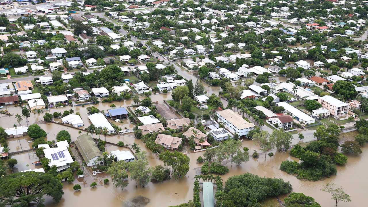 Houses inundated with flood waters are seen in Townsville, North Queensland, Tuesday, February 5, 2019. Forecasters say the end is in sight for Townsville's flood disaster, with a possible easing of torrential rain by the weekend. (AAP Image/Dave Acree) NO ARCHIVING. Picture: DAVE ACREE