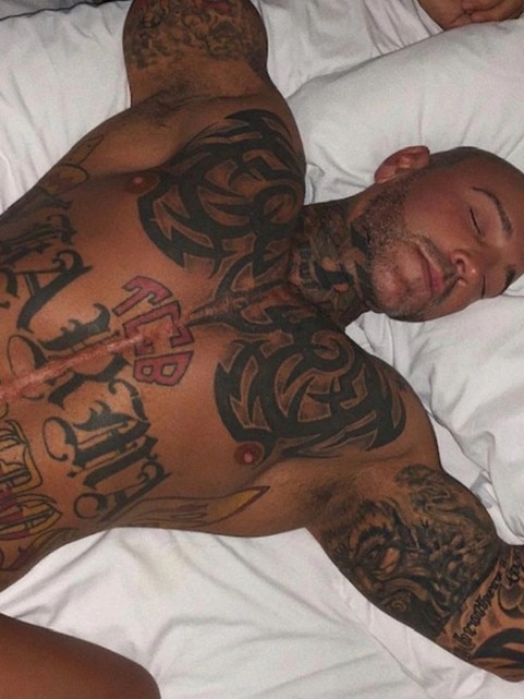 Former Mongols bikie gangster turned Instagram influencer Toby Mitchell shows off his tattoos in a racy post.