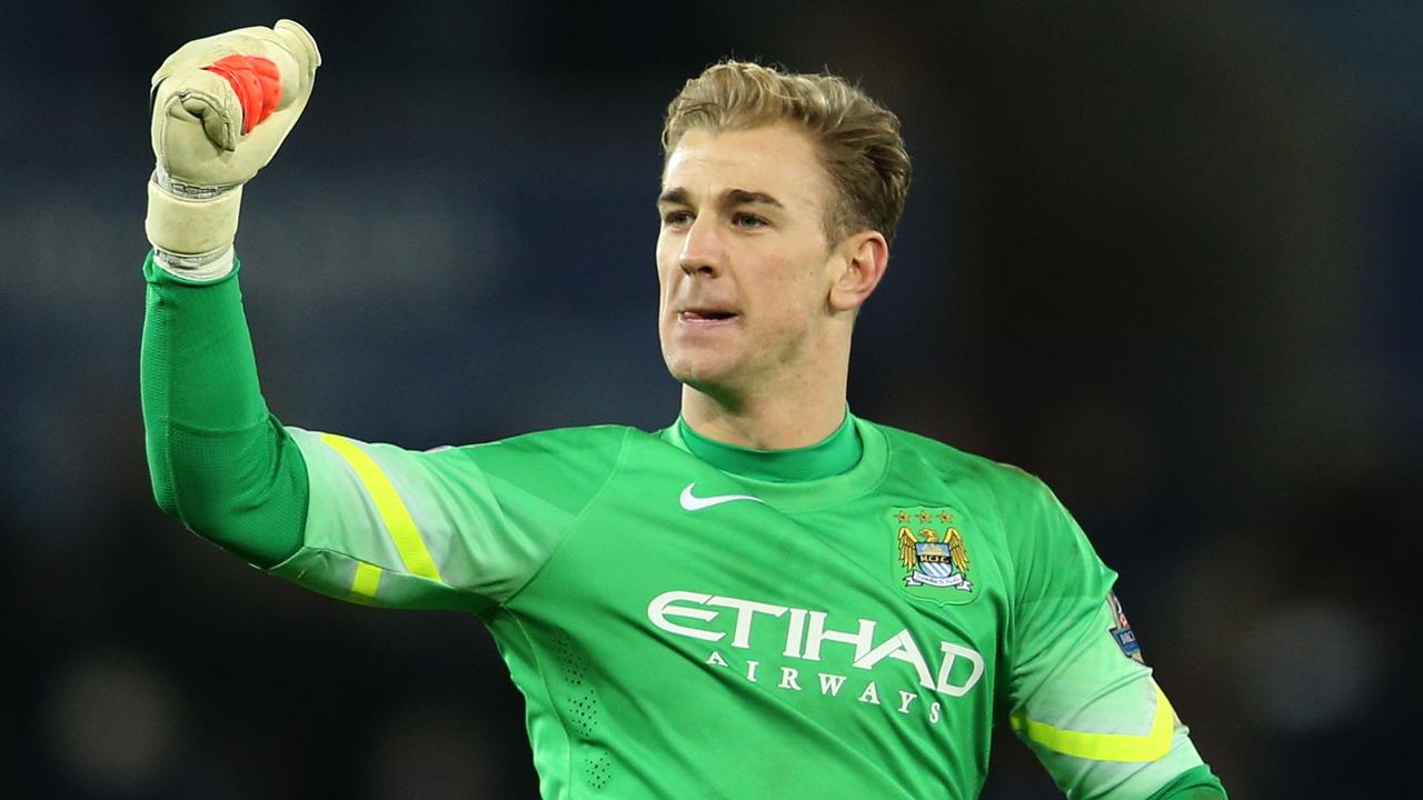 LEICESTER, ENGLAND - DECEMBER 13: Joe Hart of Manchester City celebrates following his team's 1-0 victory during the Barclays Premier League match between Leicester City and Manchester City at The King Power Stadium on December 13, 2014 in Leicester, England. (Photo by Clive Mason/Getty Images)