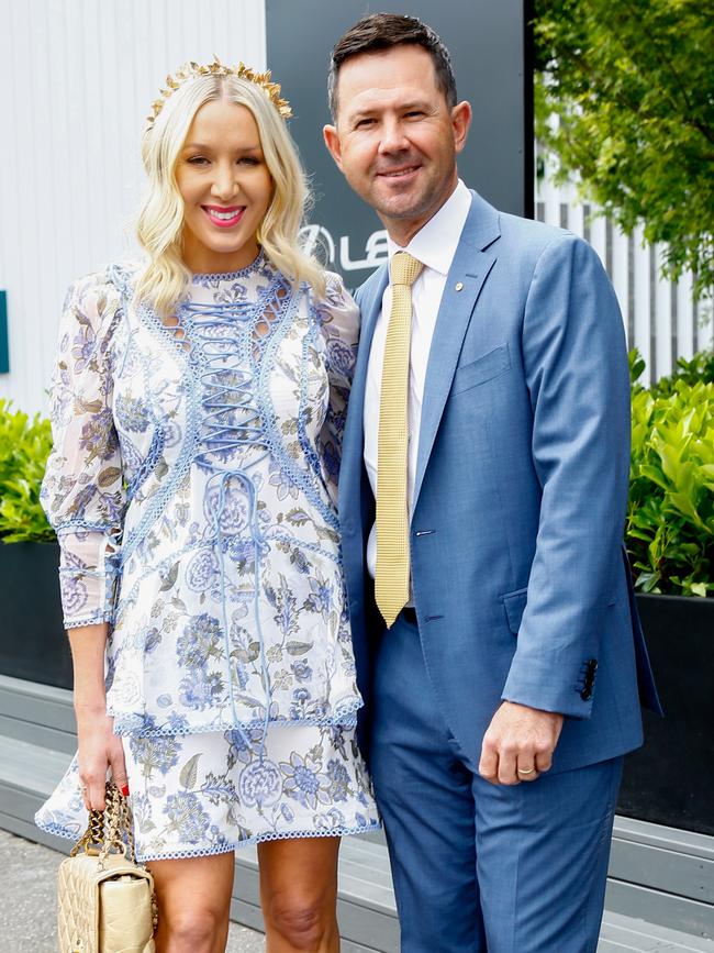 Ricky Ponting and his wife Rianna Jennifer Cantor pose outside the Lexus Marquee on last year’s Oaks Day. Picture: Sam Tabone/Getty Images