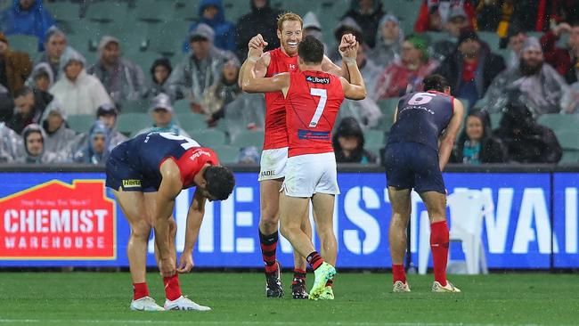 The Bombers celebrate their win. Picture: Getty Images