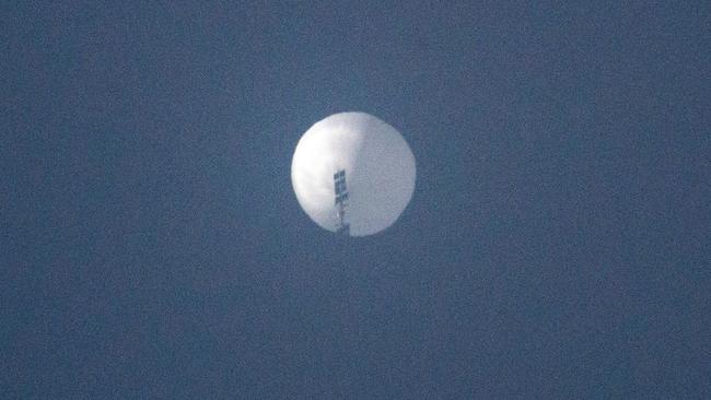 The suspected Chinese spy balloon in the sky over Billings, Montana.