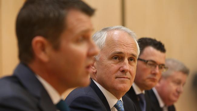 Malcolm Turnbull with NSW Premier Mike Baird (left) at Parliament House in Canberra.