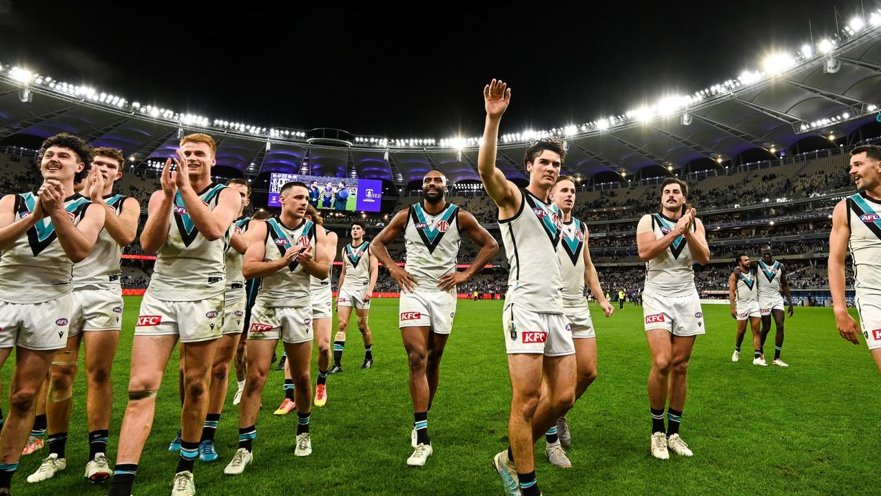 Port Adelaide will open the AFL finals against Geelong. Picture: Daniel Carson/AFL Photos via Getty Images