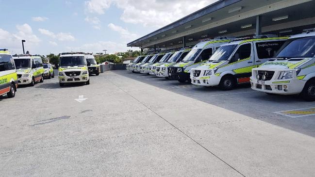 Ambulance ramping at QEII Jubilee Hospital where staff raised concerns about rapid offloads with Health Minister Steven Miles as far back as May 2018.