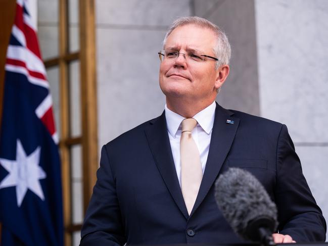 Prime Minister Scott Morrison has outlined a new plan agreed to by the National Cabinet to start easing restrictions imposed in response to the COVID-19 pandemic. Picture: Rohan Thomson