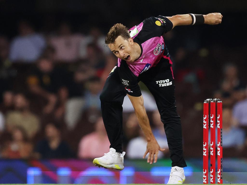 Tom Curran charges in against the Hurricanes. Picture: Matt King/Getty Images