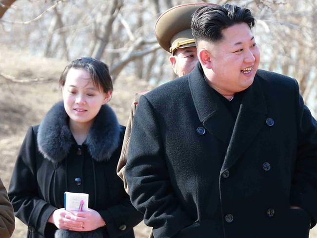 (FILES) This file photo taken on March 12, 2015 shows Kim Yo-Jong (L), vice department director of the Central Committee of the Worker's Party of Korea (WPK) and younger sister of North Korean leader Kim Jong-Un (R), inspecting the Sin Islet defence company in Kangwon province. With her elevation to North Korea's powerful politburo, leader Kim Jong-Un's little sister -- and chief image-maker -- has established herself as the most powerful woman in the nuclear-armed state's political hierarchy . / AFP PHOTO / KCNA VIA KNS / STR /  - South Korea OUT / REPUBLIC OF KOREA OUT   ---EDITORS NOTE--- RESTRICTED TO EDITORIAL USE - MANDATORY CREDIT "AFP PHOTO/KCNA VIA KNS" - NO MARKETING NO ADVERTISING CAMPAIGNS - DISTRIBUTED AS A SERVICE TO CLIENTS THIS PICTURE WAS MADE AVAILABLE BY A THIRD PARTY. AFP CAN NOT INDEPENDENTLY VERIFY THE AUTHENTICITY, LOCATION, DATE AND CONTENT OF THIS IMAGE. THIS PHOTO IS DISTRIBUTED EXACTLY AS RECEIVED BY AFP.  /