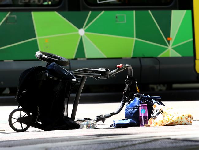 A baby thrown from a pram died at the scene, according to a Sky News reporter. Picture: David Geraghty, The Australian