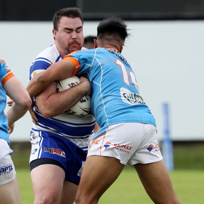 Lightning Challenge - Round 1. Cairns Brothers v Northern Pride Reef Kings. Brothers' Corey Child and Pride's Ricky Wardle collide. PICTURE: STEWART McLEAN