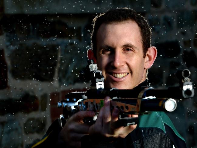 .Commonwealth Games Rifle Shooter Dane Sampson of Findon at Old Adelaide Gaol in his shooting gear. (please credit Old Adelaide Gaol). Picture Campbell Brodie.