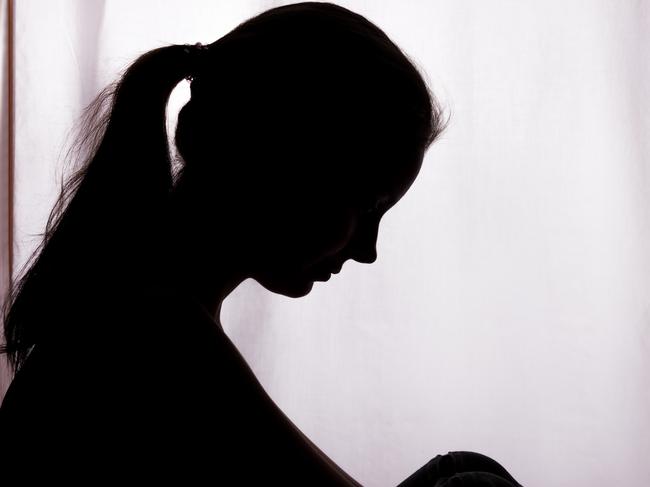 Silhouette of a young woman with problems - horizontal, isolated