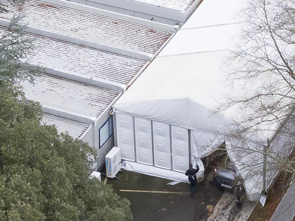 Staff were seen hard at work at a temporary mortuary in Leatherhead, Surrey, set up to take bodies when hospital morgues reach capacity. Picture: Dan Kitwood