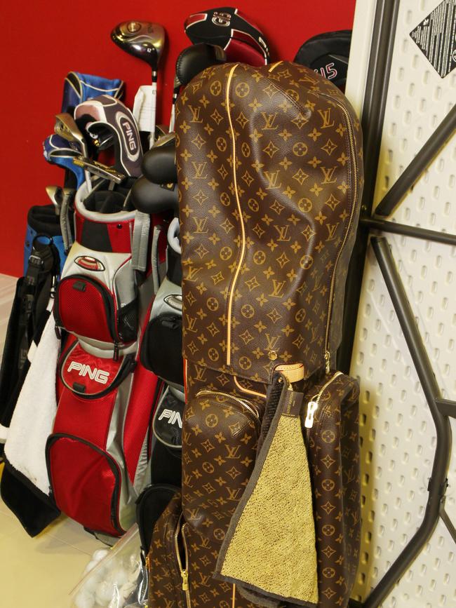 A Louis Vuitton Golf Club bag was one of numerous luxury items found in the fake prince’s apartment. Pictures: Steve Pohlner 