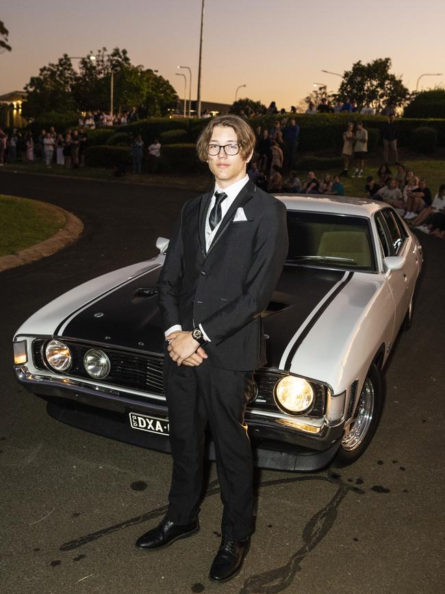 Tom Hofman arrives at Harristown State High School formal at Highfields Cultural Centre, Friday, November 18, 2022. Picture: Kevin Farmer