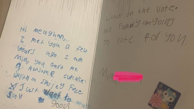 A card received by Gaven Labor MP Meaghan Scanlon from a young girl Mia. Photo: Facebook