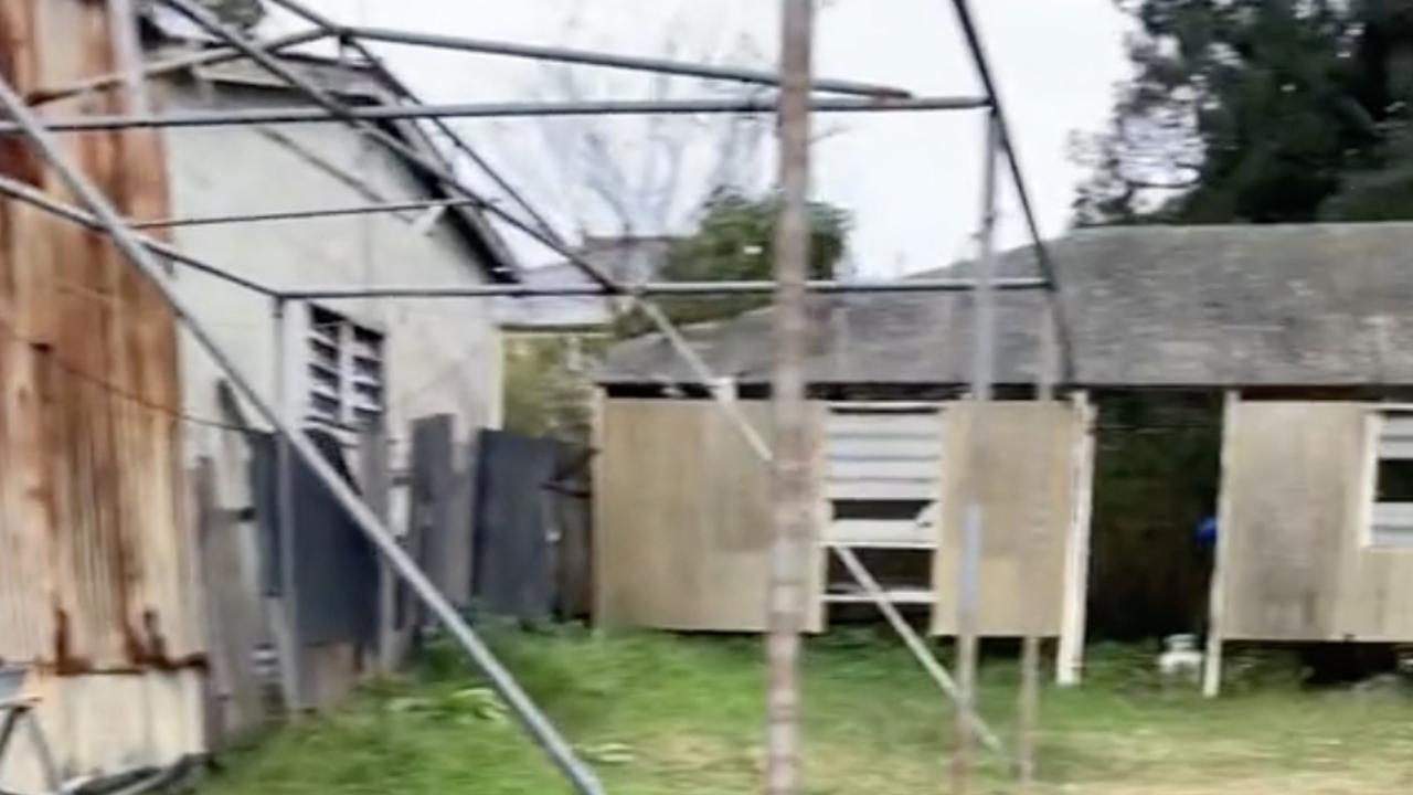 In the garden there was a rusty shed, a kind of demountable and what appeared to be scaffolding. Picture: TikTok.