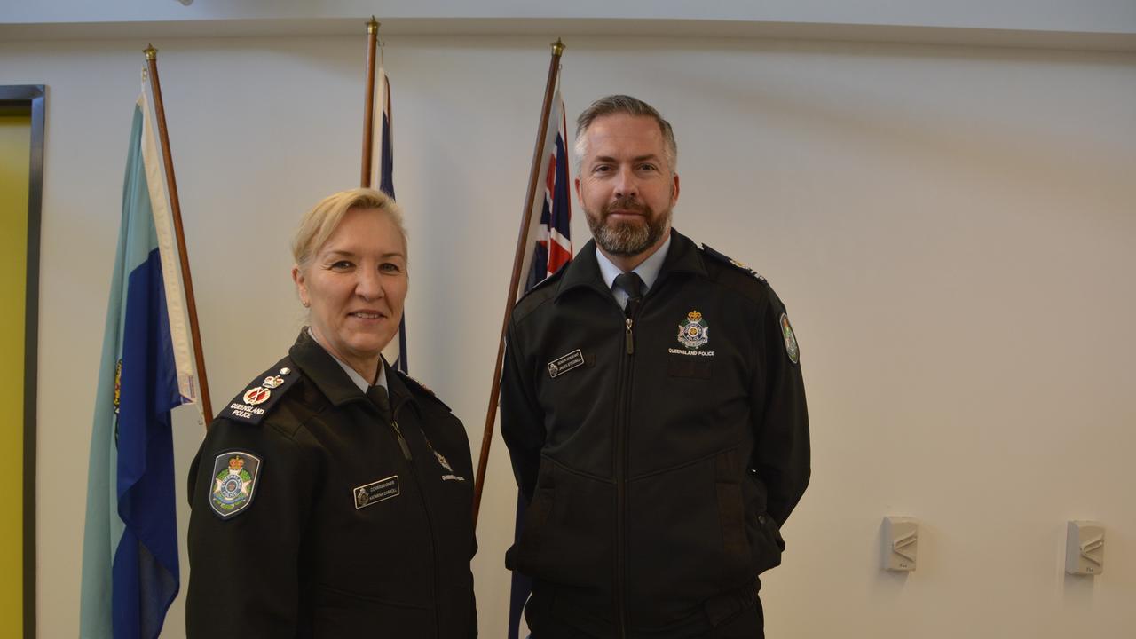 Queensland Police Service Commissioner Katarina Carroll and Project Booyah Officer-in-Charge Senior Sergeant James Steginga at the official launch of Project Booyah at the Clifford Park Special School, in Toowoomba. June 20, 2023.