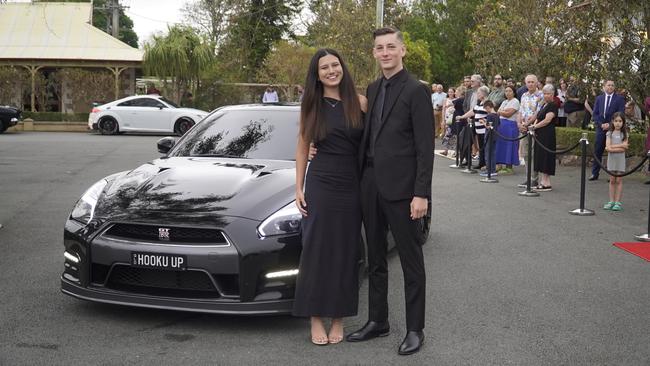 Students arriving in style for the 2024 Glasshouse Christian College formal at Flaxton Gardens.