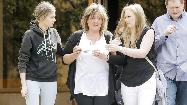 Brianna Waddington’s mother Tracy, centre, with family and friends at the Supreme Court sentencing of Jade Jaye Sward.