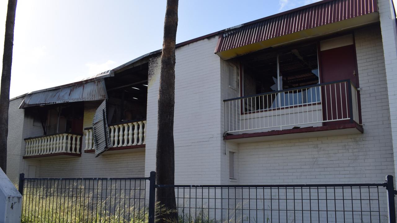 Fire damage to a wing of the Ambassador Motel in Rockhampton.
