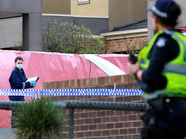 Victoria Police forensic officers at the scene of the attack.