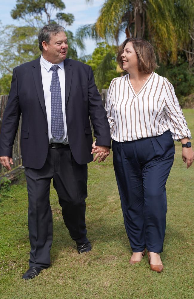 Whitsunday Mayor Andrew Willcox, pictured with wife Raylene, after he was selected as the next LNP candidate to take on the Dawson seat at the upcoming federal election. He is pictured after winning the bid at the preselection meeting at Farview Tavern, Farleigh, Sunday, August 29, 2021. Picture: Heidi Petith