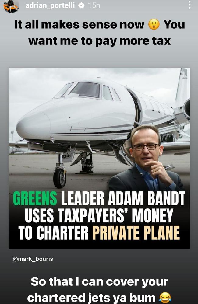 Adrian Portelli has taken aim at Adam Bandt. Picture: Instagram