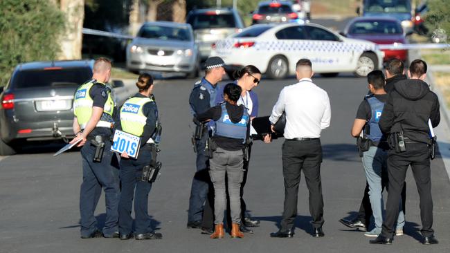 Police at a property at Conrad Street St Albans. Picture: Andrew Henshaw