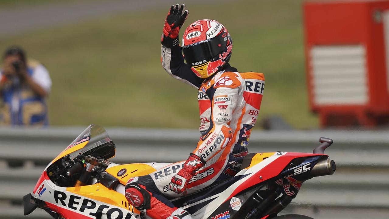 Marc Marquez after winning the pole position during a Moto GP qualifying run at the Termas de Rio Hondo circuit in Argentina.