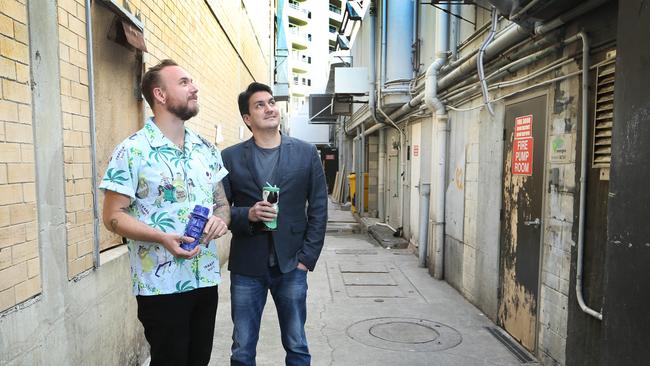 Tim Glasson and Gavin McDougal, the boys behind a hip new bar — Taboo Tiki — they are behind that is going into central Surfers Paradise under Hollywood Showgirls down an Orchid Avenue laneway. Picture Glenn Hampson