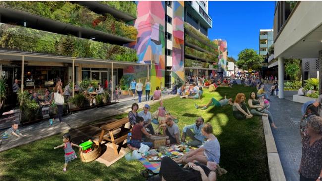 An artist's impression of proposed changes to Short St Plaza/Short St contained in the draft "My Place: Manly" place plan. Picture: Northern Beaches Council (Mark Gerada)