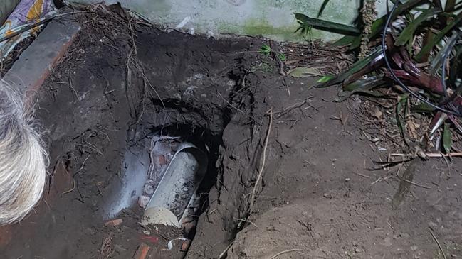 The stormwater pipe was a tight squeeze for Misty. Picture: NSW Fire and Rescue (Narrabeen)