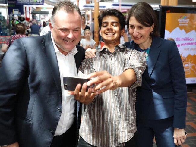 Ms Berejiklian campaigning with MP Adam Crouch at Erina Fair on January 11, Picture: Facebook 