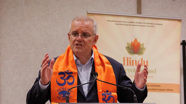 Mr Morrison speaks at the Hindu Council of Australia. Picture: Jason Edwards