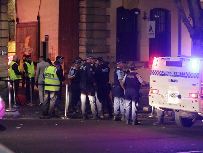 Police pictured arresting a man at The Argyle at The Rocks earlier this year. Picture: Christian Gilles