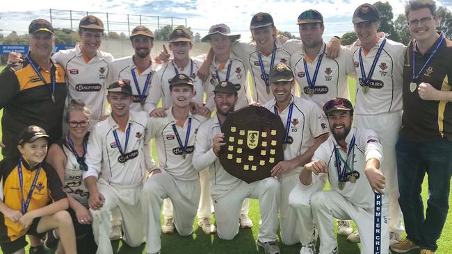 Kensington celebrates after winning last season’s two-day grand final against Adelaide. Picture: SACA (supplied).