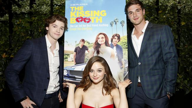 Jacob Elordi, Joey King and Joel Courtney starred together in The Kissing Booth on Netflix. Picture: Getty